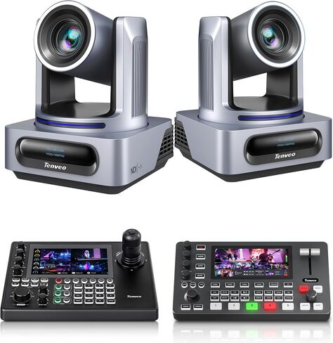 Tenveo NDI PTZ Camera Bundle/Kits, 20X AI Auto Tracking NDI SDI/HDMI/USB3.0/LAN(PoE) PTZ Camera(*2), NDI PTZ Joystick Controller and 4K HDMI + SDI Video Switcher Mixer for Video Production Live Event in Saudi Arabia