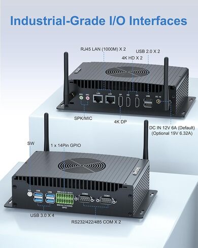 BASOARO Mini Industrial PC i5 1235U, 16GB RAM 512GB SSD, Fan Cooled, Win 11 Pro, Dual LAN, 2 HD+DP 4K Triple Display, 2 RS232/RS422/RS485 COM, GPIO, WiFi 6 BT 5.2 in Kuwait