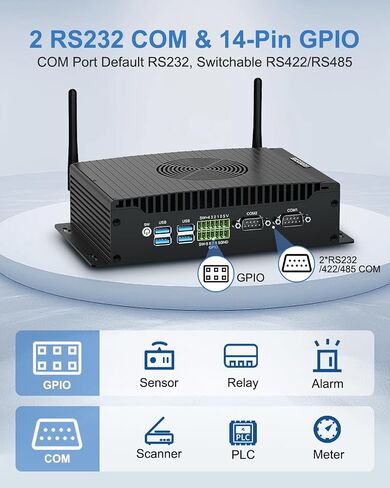 BASOARO Mini Industrial PC i5 1235U, 16GB RAM 512GB SSD, Fan Cooled, Win 11 Pro, Dual LAN, 2 HD+DP 4K Triple Display, 2 RS232/RS422/RS485 COM, GPIO, WiFi 6 BT 5.2 in Kuwait