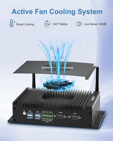 BASOARO Mini Industrial PC i5 1235U, 16GB RAM 512GB SSD, Fan Cooled, Win 11 Pro, Dual LAN, 2 HD+DP 4K Triple Display, 2 RS232/RS422/RS485 COM, GPIO, WiFi 6 BT 5.2 in Kuwait