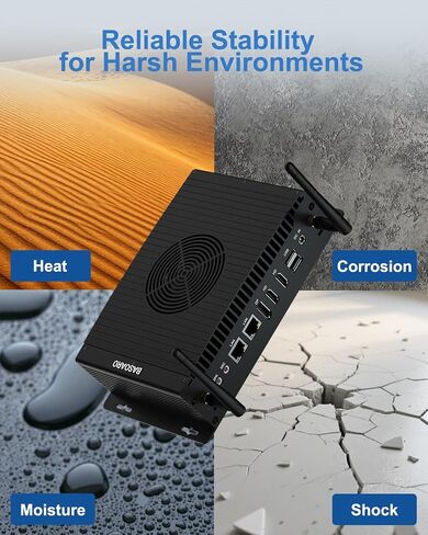 BASOARO Mini Industrial PC i5 1235U, 16GB RAM 512GB SSD, Fan Cooled, Win 11 Pro, Dual LAN, 2 HD+DP 4K Triple Display, 2 RS232/RS422/RS485 COM, GPIO, WiFi 6 BT 5.2 in Kuwait