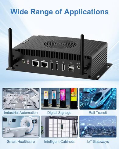 BASOARO Mini Industrial PC i5 1235U, 16GB RAM 512GB SSD, Fan Cooled, Win 11 Pro, Dual LAN, 2 HD+DP 4K Triple Display, 2 RS232/RS422/RS485 COM, GPIO, WiFi 6 BT 5.2 in Kuwait