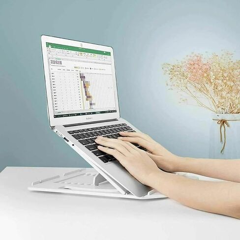 Adjustable Laptop Stand for Desk, Foldable Portable Computer Stand with 360° Rotating Base and Phone Holder, 10-Position Laptop Holder for Up to 16 Inch Laptops, White in Kuwait