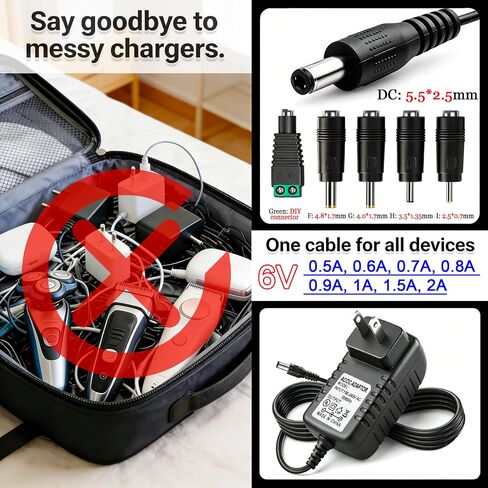6V DC Power Supply, 6Volt 2A AC Power Adapter with 5 DC Plug, 5.5mm x 2.5mm in Saudi Arabia