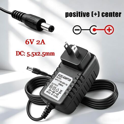 6V DC Power Supply, 6Volt 2A AC Power Adapter with 5 DC Plug, 5.5mm x 2.5mm in Saudi Arabia