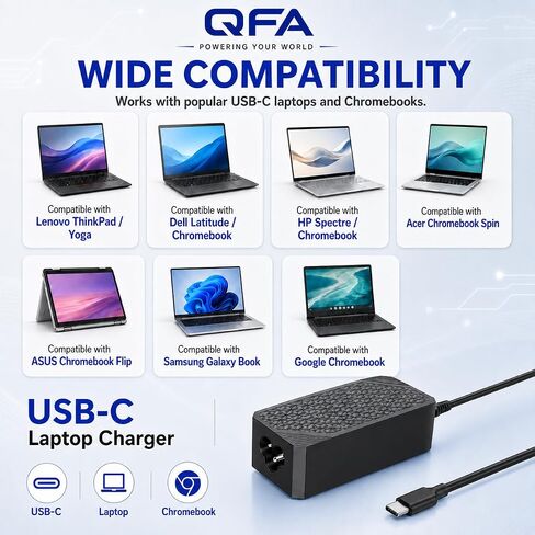 شاحن كمبيوتر محمول USB C بقوة 65 وات مدرج في قائمة QFA، ومحول طاقة من النوع C مدرج في قائمة UL in Kuwait