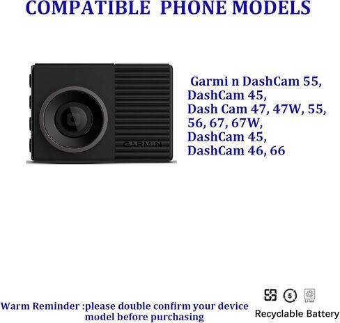 Pattaya 361-00103-00 Battery Replacement for Garmi n DashCam 55, DashCam 45, Dash Cam 47, 47W, 55, 56, 67, 67W, DashCam 45, DashCam 46, 66 in Saudi Arabia