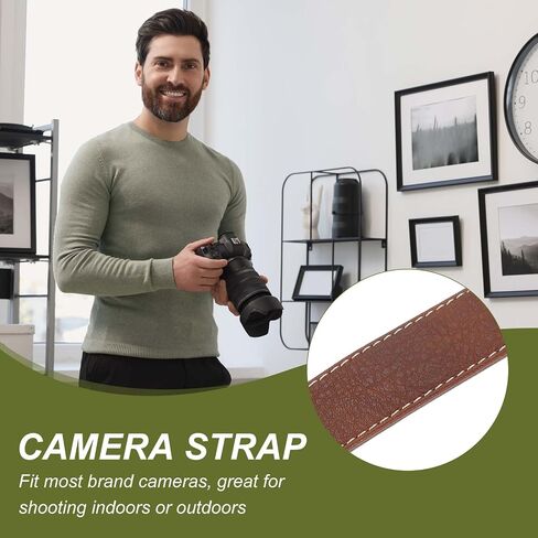 Camera Strap, PU Leather Adjustable Camera Neck Strap Digital Camera Shoulder Belt for Nikon Video Camcorder Monocular Photographers, Brown in Saudi Arabia
