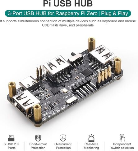 Pi USB HUB HAT for Raspberry Pi Zero, 3-Port-USB2.0 Expansion Board with USB-to-TTL, Compatible for Arduino/STM32, Type-C Dual Mode, Plug & Play GPIO Connection, TX/RX Indicators in Saudi Arabia
