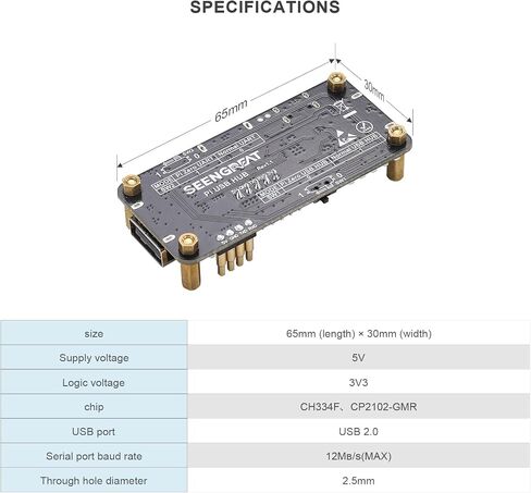 Pi USB HUB HAT for Raspberry Pi Zero, 3-Port-USB2.0 Expansion Board with USB-to-TTL, Compatible for Arduino/STM32, Type-C Dual Mode, Plug & Play GPIO Connection, TX/RX Indicators in Saudi Arabia