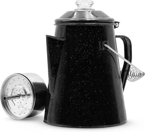 وعاء قهوة WILD Deluxe Camping Percolator - طلاء مينا مصقول - مكونات داخلية من الفولاذ المقاوم للصدأ - مقبض معلق - سطح زجاجي شفاف - 10 أكواب in Saudi Arabia