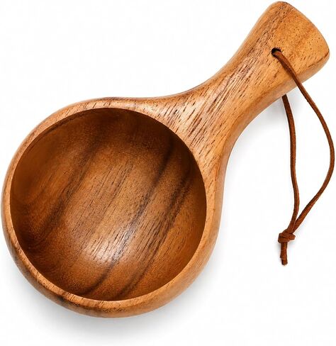 2 Pack Wooden Coffee Mug, 7.5 Oz Portable Camp Cup with Handle, Kuksa Drinking Viking Cup with Leather Lanyard, Unique Handmade Cool Hot Nordic Mug for Outdoor Travel Hiking Men Women in Saudi Arabia