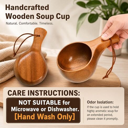 2 Pack Wooden Coffee Mug, 7.5 Oz Portable Camp Cup with Handle, Kuksa Drinking Viking Cup with Leather Lanyard, Unique Handmade Cool Hot Nordic Mug for Outdoor Travel Hiking Men Women in Saudi Arabia