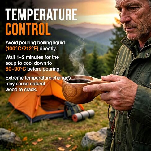 2 Pack Wooden Coffee Mug, 7.5 Oz Portable Camp Cup with Handle, Kuksa Drinking Viking Cup with Leather Lanyard, Unique Handmade Cool Hot Nordic Mug for Outdoor Travel Hiking Men Women in Saudi Arabia