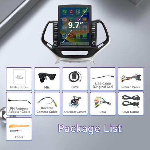 9.7 Inches Car Radio Compatible with Jeep Cherokee 2013-2018, 2+64G Car Stereo with Carplay/Android Auto/Bluetooth/SWC/FM/1080P Back-up Camera in Saudi Arabia