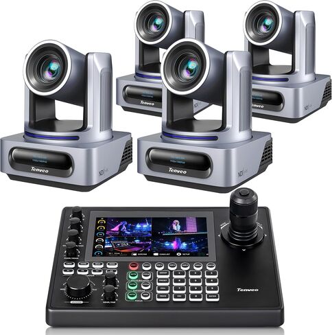 Tenveo NDI PTZ Camera Bundle/Kits - 20X AI Auto Tracking NDI 3G-SDI/HDMI/USB3.0/LAN(PoE) PTZ Camera(*4) and NDI PTZ Joystick Controller with 7'' Quad-View Touchscreen for Video Production Large Event in Saudi Arabia