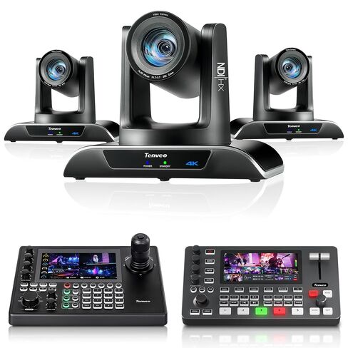 Tenveo PTZ Camera Bundle/Kits - 20X 4K NDI AI Auto-Tracking PTZ Camera(3pcs) with HDMI/USB3.0/LAN(PoE), NDI PTZ Joystick Controller and 4K HDMI + SDI Video Switcher Mixer for Large Broadcasts Events in Saudi Arabia