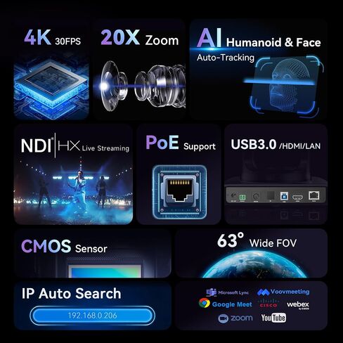 Tenveo PTZ Camera Bundle/Kits - 20X 4K NDI AI Auto-Tracking PTZ Camera(3pcs) with HDMI/USB3.0/LAN(PoE), NDI PTZ Joystick Controller and 4K HDMI + SDI Video Switcher Mixer for Large Broadcasts Events in Saudi Arabia