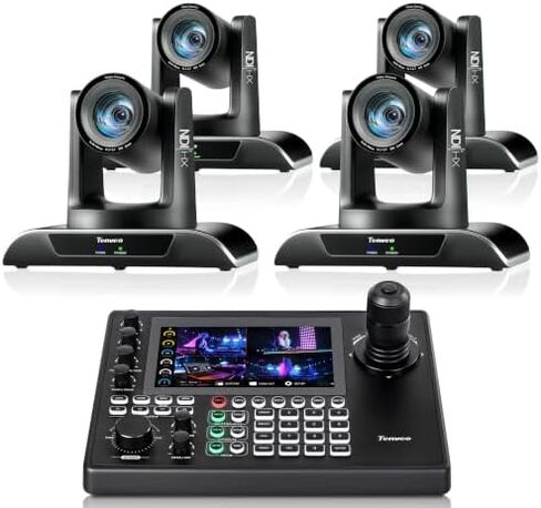 Tenveo PTZ Camera Bundle/Kits -20X NDI AI Auto-Tracking PTZ Camera(4pcs) with HDMI/USB3.0/LAN(PoE) and NDI PTZ Joystick Controller with 7'' Quad-View Touchscreen for Church Service Events Live Stream in Saudi Arabia