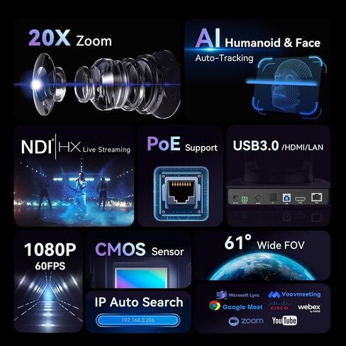 Tenveo PTZ Camera Bundle/Kits - 20X NDI AI Auto-Tracking PTZ Camera(2pcs) with HDMI/USB3.0/LAN(PoE), NDI PTZ Joystick Controller and 4K HDMI + SDI Video Switcher Mixer for Large Live Event Broadcasts in Saudi Arabia