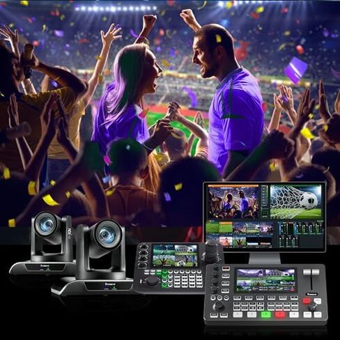 Tenveo PTZ Camera Bundle/Kits - 20X NDI AI Auto-Tracking PTZ Camera(2pcs) with HDMI/USB3.0/LAN(PoE), NDI PTZ Joystick Controller and 4K HDMI + SDI Video Switcher Mixer for Large Live Event Broadcasts in Saudi Arabia