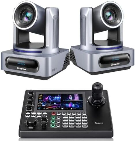 Tenveo NDI PTZ Camera Bundle/Kits - 20X AI Auto Tracking NDI 3G-SDI/HDMI/USB3.0/LAN(PoE) PTZ Camera(*2) and NDI PTZ Joystick Controller with 7'' Quad-View Touchscreen for Video Production Large Event in Saudi Arabia