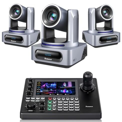Tenveo NDI PTZ Camera Bundle/Kits - 20X AI Auto Tracking NDI 3G-SDI/HDMI/USB3.0/LAN(PoE) PTZ Camera(*3) and NDI PTZ Joystick Controller with 7'' Quad-View Touchscreen for Video Production Large Event in Saudi Arabia