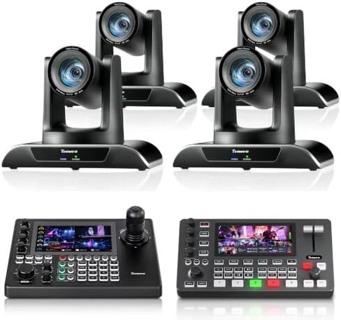 Tenveo PTZ Camera Bundle/Kits - 20X AI Auto-Tracking PTZ Camera(4pcs) with HDMI/USB3.0/LAN(PoE), NDI PTZ Joystick Controller and 4K HDMI + SDI Video Switcher Mixer for Live Broadcasts Large Events in Saudi Arabia