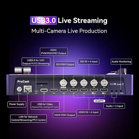 Tenveo PTZ Camera Bundle/Kits - 20X AI Auto-Tracking PTZ Camera(4pcs) with HDMI/USB3.0/LAN(PoE), NDI PTZ Joystick Controller and 4K HDMI + SDI Video Switcher Mixer for Live Broadcasts Large Events in Saudi Arabia