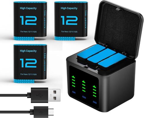 Replacement Batteries 2580mAh(3-Pack) for Gopro Hero 12/11/10/9 with 3-Channel Type-C Battery Charger Station in Saudi Arabia