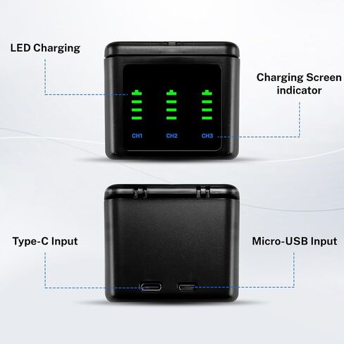 Replacement Batteries 2580mAh(3-Pack) for Gopro Hero 12/11/10/9 with 3-Channel Type-C Battery Charger Station in Saudi Arabia