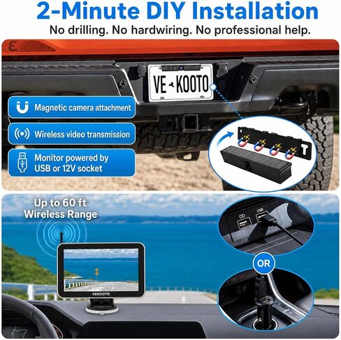 VEKOOTO KS7Pro Magnetic Solar Wireless Backup Camera, 7 Inch Monitor in Saudi Arabia