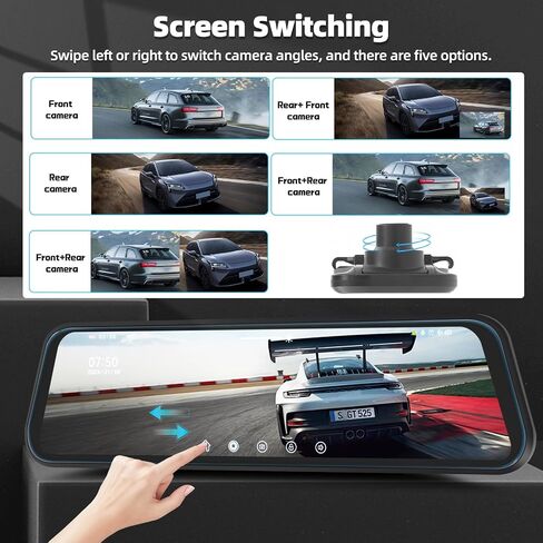9.66" Mirror Dash Cam Night Vision,1080P Full HD Front and Rear View Mirror Camera for Cars,Dual Lens Cam with Loop Recording Streaming Media Motion Detection Parking Monitor Free 64 GB TF Card in Saudi Arabia