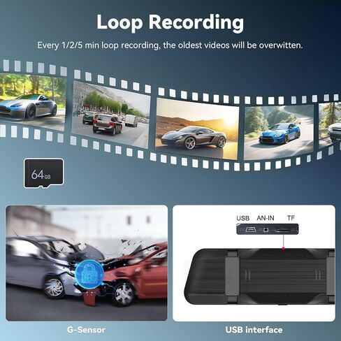 9.66" Mirror Dash Cam Night Vision,1080P Full HD Front and Rear View Mirror Camera for Cars,Dual Lens Cam with Loop Recording Streaming Media Motion Detection Parking Monitor Free 64 GB TF Card in Saudi Arabia