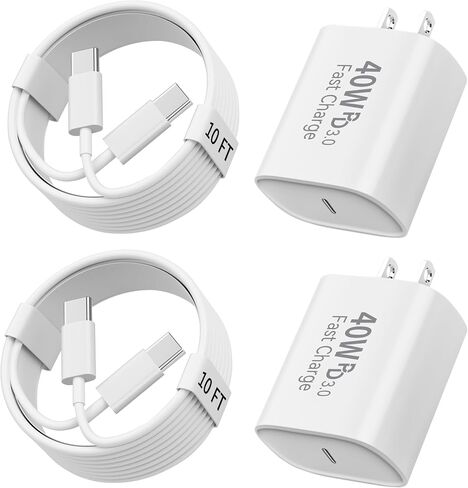 Phone 17 16 15 Pro Max Charger Fast Charging, 10 FT Long USB C Cable Cord with 40W Type C Fast Phone Charging Block for Phone 17/17 Pro/17 Pro max/Air, Phone 16 15 Pro Max Plus, iPad,White in Kuwait