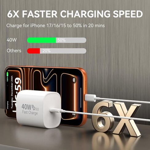 Phone 17 16 15 Pro Max Charger Fast Charging, 10 FT Long USB C Cable Cord with 40W Type C Fast Phone Charging Block for Phone 17/17 Pro/17 Pro max/Air, Phone 16 15 Pro Max Plus, iPad,White in Kuwait