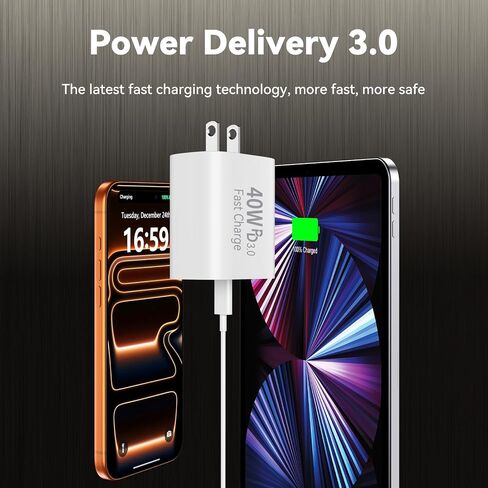 Phone 17 16 15 Pro Max Charger Fast Charging, 10 FT Long USB C Cable Cord with 40W Type C Fast Phone Charging Block for Phone 17/17 Pro/17 Pro max/Air, Phone 16 15 Pro Max Plus, iPad,White in Kuwait