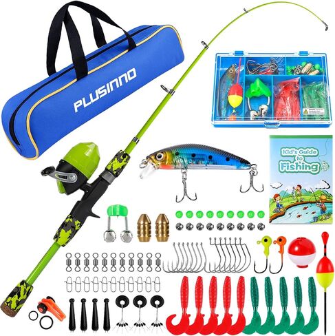 PLUSINNO Kids Fishing Pole with Spincast Reel Telescopic Fishing Rod Combo Full Kits for Boys, Girls, and Adults in Saudi Arabia