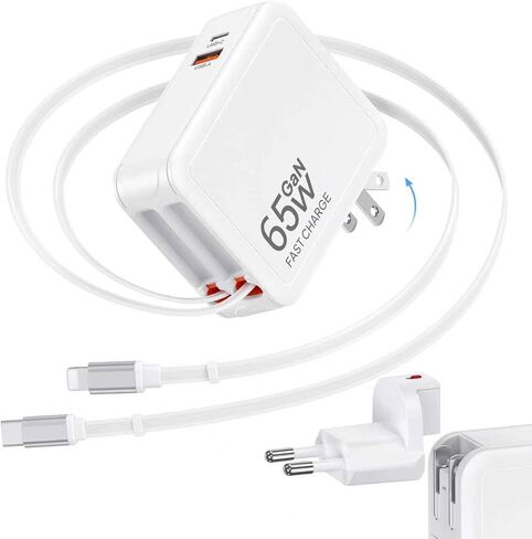 محول سفر عالمي بقدرة 65 وات، محول قابس دولي 4 في 1 مع كابلات قابلة للسحب، شحن سريع USB PD مع محول الاتحاد الأوروبي قابل للفصل، شاحن حائط عالمي للولايات المتحدة الأمريكية/الاتحاد الأوروبي/المملكة المتحدة/أستراليا وأكثر من 150 دولة in Kuwait