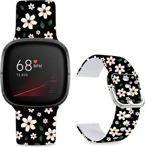 Floral Pattern Printed Cartoon Watch Bands Compatible with Fitbit Versa 4/ Versa 3/ Fitbit Sense 2/Sense Band Soft Silicone Sport Cute Strap Replacement Wristband for Men Women Teens. in Saudi Arabia