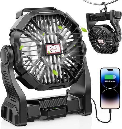 DOWILLDO Portable Battery Powered Camping Fan - with LED Light, Quiet Battery Operated, Camping Gear for Travel, Tent, Beach, Car or Hurricane Power Outages in Saudi Arabia