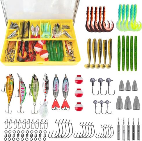 Fishing Lures Kit, Bass Lures Kit with Tackle Box Included Topwater Baits, Swimbaits,Complete Freshwater Fishing Gear Set for Beginners & Anglers in Saudi Arabia
