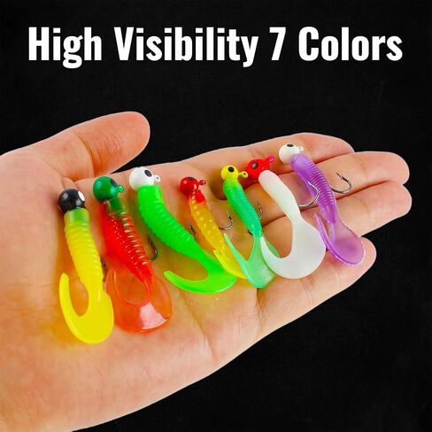 17PCS Crappie Lures Pre Rigged Soft Plastic Curly Grub Jigs Kit in Saudi Arabia