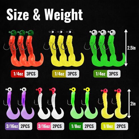 17PCS Crappie Lures Pre Rigged Soft Plastic Curly Grub Jigs Kit in Saudi Arabia