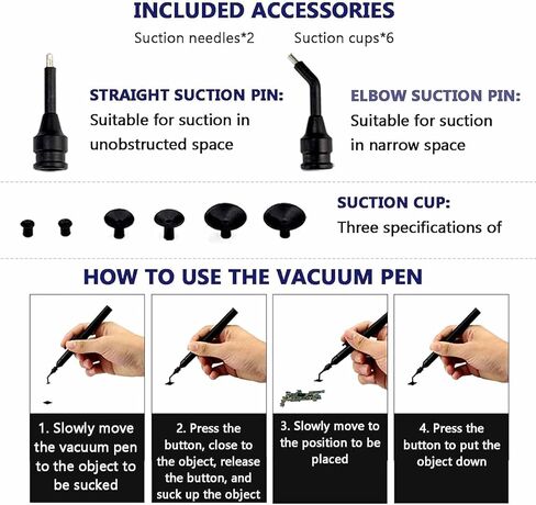Electric Vacuum Suction Pen Set, Anti-Static Ic Chip Pickup Tool, with 2 Suction Needles and 6 Suction Cups, for Precision Component Placement, Telecommunications and Computer Repair in Saudi Arabia