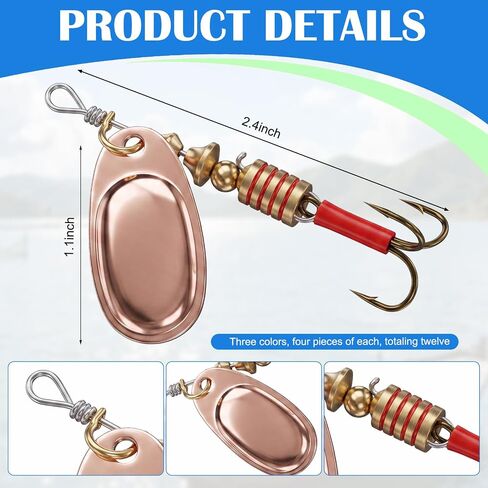 12 Pcs Plain Fishing Lures, Inline Spinner Lures in Saudi Arabia