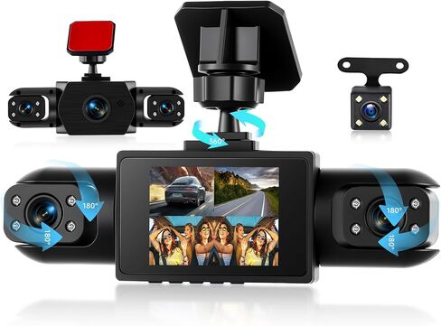 4 Channel 360° Dash Cam Front and Rear Inside Left Right, 2 Inch Dash Camera for Cars, Built-in Night Vision, Sensitive Motion Detection 24/7 Recording Parking Mode Monitor Reversing Help in Saudi Arabia