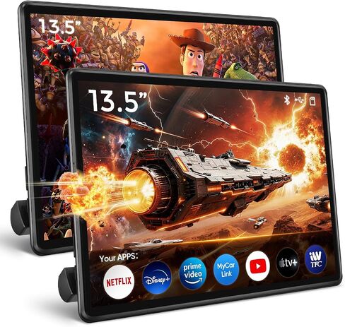 13.5" Android Headrest Monitor Screen Portable Car TV Supports Phone MirrorLink/HDMI in OUT/5G WiFi/Bluetooth/USB Rear Seat Entertainment Video Player 4G Ram+64G ROM 2PCS in Saudi Arabia