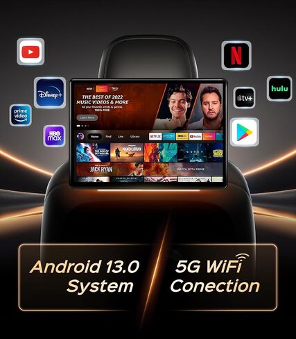 13.5" Android Headrest Monitor Screen Portable Car TV Supports Phone MirrorLink/HDMI in OUT/5G WiFi/Bluetooth/USB Rear Seat Entertainment Video Player 4G Ram+64G ROM 2PCS in Saudi Arabia