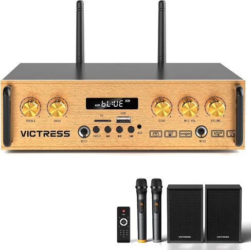 Bluetooth Home Audio Amplifier, with 2 Speakers&2 UHF Mics,200W Power-Black in Saudi Arabia